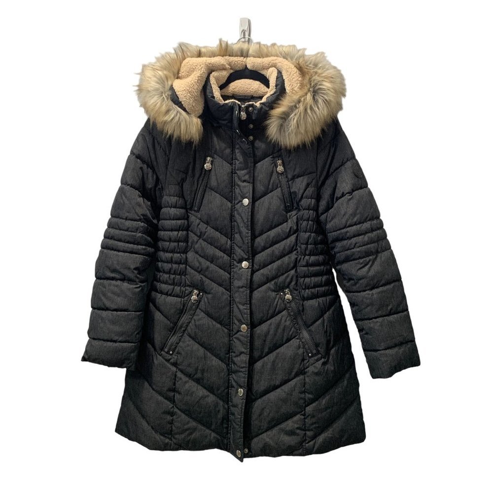 LAUNDRY SHELLI SEGAL FAUX-FUR HOODED PUFFER COAT SZ L